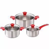 Набор посуды Tefal Jamie Oliver H802S674 6 пр. серебристый/красный