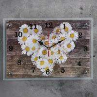 Часы настенные, интерьерные, серия: Цветы, "Ромашки в форме сердца", 25 х 35 см