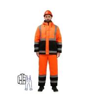 Костюм рабочий зимний мужской зд01-КПК с СОП оранжевый/черный (размер 52-54, рост 158-164)