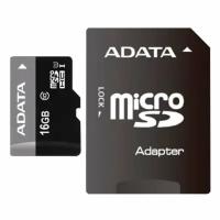 Карта памяти micro SDHC, 16 GB, A-DATA Premier, 50 Мб/сек. (class 10), с адаптером