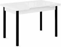 Стол кухонный со стеклом Милан-1 белый цемент, стекло белое, опоры металлические черные ДхШ: 110(170)х70х75 см