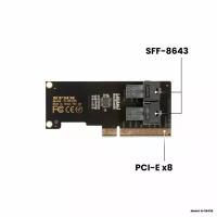 Адаптер-переходник (плата расширения) на 2 порта Mini SAS HD SFF-8643 в слот PCI-E 3.0/4.0 х8/x16, NHFK N-8643B