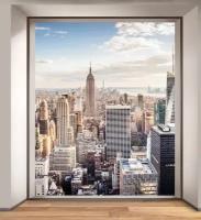 Фотообои Уютная стена "Современный Нью-Йорк из окна" 250х270 см Виниловые Бесшовные (единым полотном)