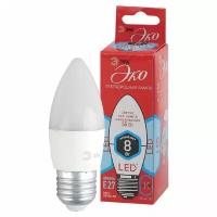 Лампа светодиодная ЭРА, 8(55)Вт, цоколь Е27, свеча, нейтральный белый, 25000 ч, ECO LED B35-8W-4000-E27, Б0030021, 455730