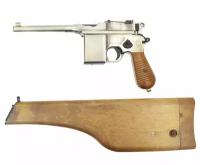 Страйкбольный пистолет WE Mauser 712 Silver 6 мм (C96, WE-712-SV, приклад, пластик)