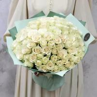 Букет живых цветов из 101 розы - белые ночи 40см