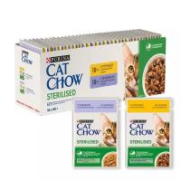 Purina Cat Chow Sterilised Multipack / Паучи Пурина Кэт Чау для взрослых стерилизованных кошек с курицей и баклажанами в соусе, с ягненком и зеленой фасолью в соусе (цена за упаковку) 85г х 36шт