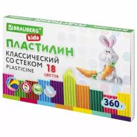 BRAUBERG, Пластилин классический BRAUBERG KIDS, 18 цветов, 360 г, со стеком, 106510, Россия