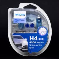 Галогеновые лампы H4 Philips / White Vision Ultra / 12В 55/60 Вт / 2 шт. + 2 шт. W5W
