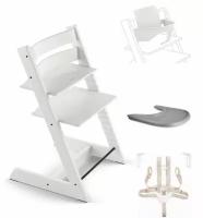 Стульчик для кормления 4 в 1 Stokke Tripp Trapp White с сидением Baby Set и столиком Storm Grey/ ремни безопасности