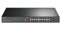 16-port 10/100Mbps + 2-port Gigabit unmanaged switch with 16 PoE+ ports, compliant with 802.3af/at PoE, 150W PoE budget, support 250m Extend Mode, pr