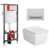 Комплект унитаза с инсталляцией Vitra Metropole 9820B003-7201 с сиденьем микролифт и клавишей смыва Хром глянцевый