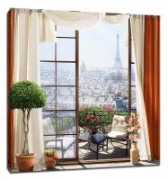 Картина Уютная стена "Окно с балконом с видом на Париж" 60х60 см
