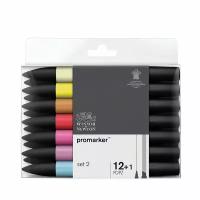 Набор художественных маркеров двухсторонних Winsor&Newton "Pro", пулевидный/скошенный, 2мм/7мм, 12цв.+1 блендер(2), 316121