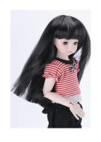 Dollmore (7) Long Straight Wig Black (Длинный парик с прямыми чёрными волосами размер 17,5 см для кукол Доллмор)