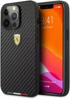 Карбоновый чехол Ferrari для iPhone 13 Pro PU Carbon Italia stripe with metal logo Hard Black (FESTABHCP13LBK)