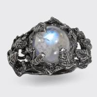 Серебряное кольцо с лунным камнем "Тайга" 8jewel веточка листики