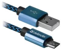 Defender Кабель USB2.0 соединительный USB A-microB Defender USB08-03T PRO 87805, синий (1.0м) (ret)