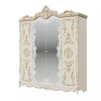 Шкаф 4-х дверный с зеркалами Мэри Людовик СЛ-01 цвет слоновая кость кракелюр, ручная роспись цветными патинами и золотом