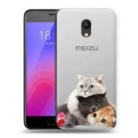 Полупрозрачный дизайнерский силиконовый чехол для Мейзу М6 / Meizu M6 Кошки