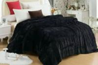 Плед пушистый, мягкий, меховой с ворсом евро размер 220х240 см (210х230) "Травка" чёрный / Покрывало на кровать / Накидка на диван / Плед травка