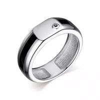 Серебряное кольцо алькор 01-2511/00ЧБ-00 с эмалью и чёрным бриллиантом, Серебро 925°, 20