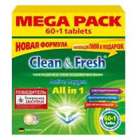 Таблетки для ПММ Clean&Fresh Allin1 (mega) 60шт/уп + очист 1шт, 1 шт