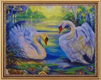 Алмазная мозаика "Белоснежная любовь" на подрамнике, 40х50 см, птицы/лебеди
