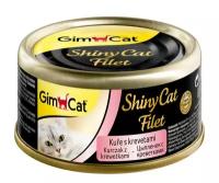 Gimcat Консервы для кошек GimCat ShinyCat Filet из цыпленка с креветками, 70 гр, 24 шт