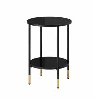 ASPEROD Журнальный столик IKEA, цвет черный/стекло черное, диаметр 45 см