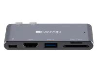 Док-станция Canyon DS-5 (5 в 1) для Macbook (USB 3.0, Thunderbolt 3, HDMI, SD, micro-SD), Серый CNS-TDS05DG