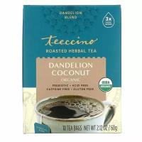 Teeccino, Органический жареный травяной чай, одуванчик и кокос, без кофеина, 10 чайных пакетиков, 2,12 унции (60 г)