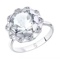 Серебряное кольцо Diamant online 178686 с фианитом и горным хрусталём, Серебро 925°, 17,5