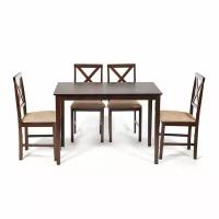 Обеденный комплект эконом Хадсон (стол + 4 стула)/ Hudson Dining Set дерево гевея/мдф, стол: 110х70х75см / стул: 44х42х89см, cappuccino (темный орех), ткань кор.-зол. (1