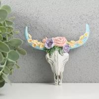 Sima-land Сувенир полистоун настенный декор "Череп быка с цветами" 2,4х11х12 см