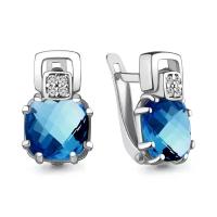 Серебряные серьги Aquamarine А4742793А с фианитом и Лондон топазом, Серебро 925°