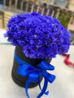 Букет Васильки синие в коробке 51 шт., красивый букет цветов, шикарный, цветы премиум, василек