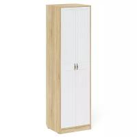 Шкаф двухстворчатый со штангой для одежды в прихожую, спальню или гостиную 60см дуб сонома/фасады МДФ белое дерево фрезеровка прованс - МД1074