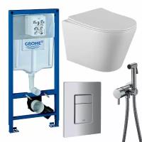 Комплект 3 в 1 инсталляция GROHE Rapid SL + Унитаз подвесной CULTO MONET + кнопка хром. С встраиваемым гигиеническим душем хром