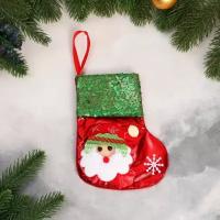 Носок для подарков "Дед Мороз блеск, снежинка" 13х16 см, красно-зелёный, 2 шт