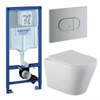 Комплект 3 в 1 инсталляция GROHE Solido + Унитаз подвесной CULTO MONET + кнопка GROHE Arena Cosmopolitan хром