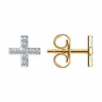 Золотые серьги Крест DIAMANT-ONLINE с фианитом 260937, Золото 585°