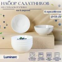 Набор салатников DIWALI, 1 л, d=18 см, стеклокерамика, 6 шт, цвет белый