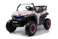 Детский двухместный электромобиль RiverToys T777TT 4WD розовый камуфляж