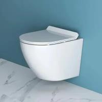 BelBagno Унитаз подвесной безободковый с сиденьем SFERA-R BB046CHR/BB2111SC