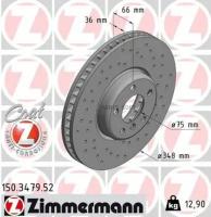 ZIMMERMANN 150.3479.52 Диск тормозной передний R перфорированный BMW 5-F07/F10/F11/F18 6-F06/F12/F13 7-F01/02/03/04 ZIMMERMANN 150.3479.52