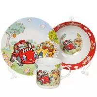 Набор посуды из керамики 3 предмета «Гонки» (тарелка 17,5см, салатник 15см, кружка 230мл), Daniks, C390