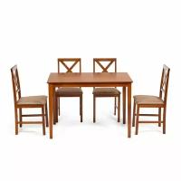 Обеденный комплект эконом Хадсон (стол + 4 стула)/ Hudson Dining Set, дерево гевея/мдф, стол: 110х70х75см / стул: 44х42х89см, Espresso, ткань кор.-зол. (1505-9)