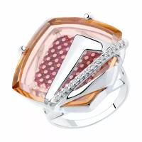 Серебряное кольцо Diamant online с ситаллом цвета Морганит, рубиновым корундом, фианитом и миксом камней 255983, Серебро 925°, 17,5