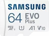 Карта памяти microSDXC Samsung EVO Plus 64Gb (class10) + adapter, белый